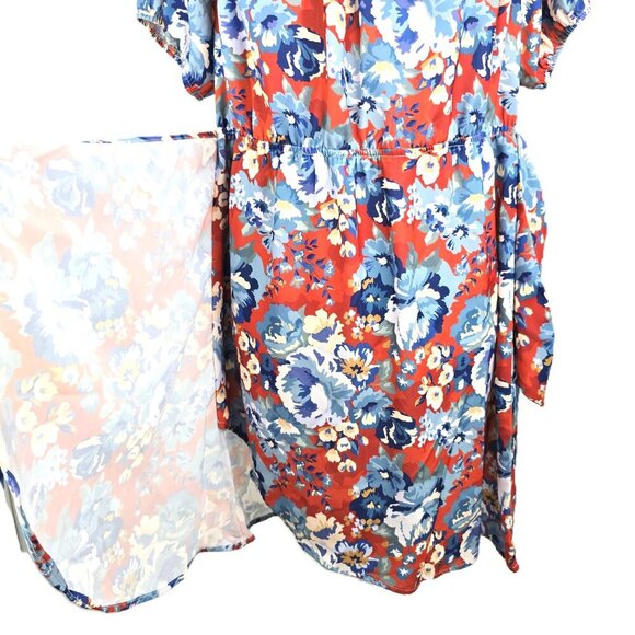 NWT Kittenish Orange Blue Off Shoulder Knot Puff Sleeve Dress - Picture 4 of 9
